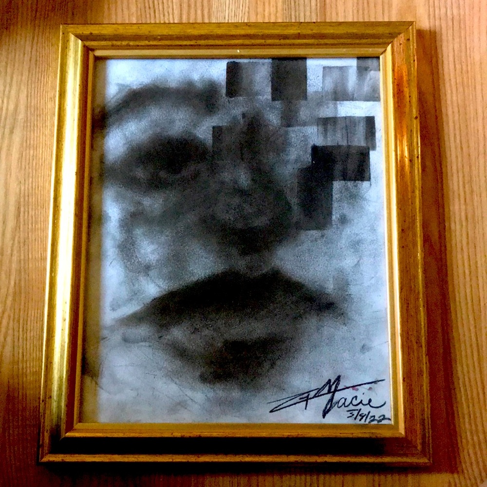 Original Charcoal Drawing, frame color:gold size:8x10